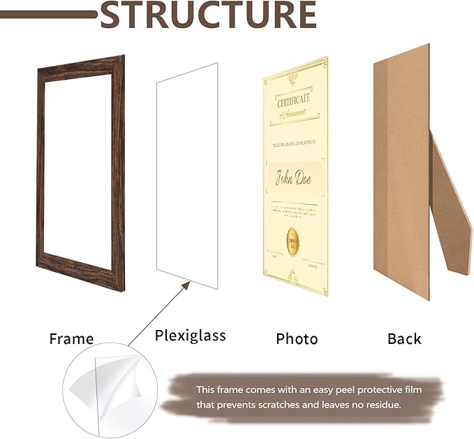 PETAFLOP 8.5x11 Picture Frame Set of 7, Rustic Certificate Frame Display 8.5 by 11 Inch Photo for Wall or Tabletop