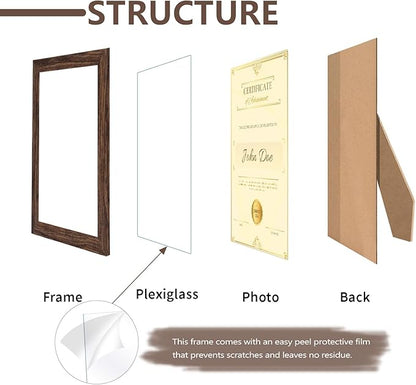 PETAFLOP 8.5x11 Picture Frame Set of 7, Rustic Certificate Frame Display 8.5 by 11 Inch Photo for Wall or Tabletop