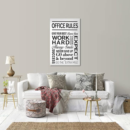 Black and White Inspirational Quote Office Rules Canvas Poster Motivational Print Paintings for Home Office Wall Art Decoration Wooden Framed Ready to Hang-28 x 44 inches