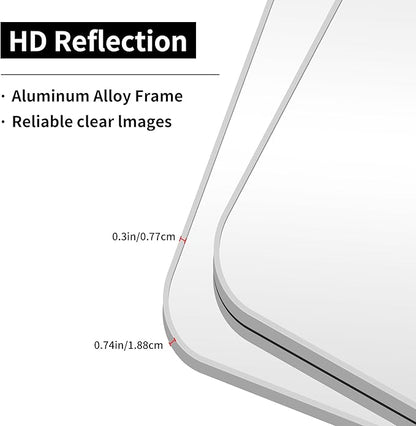 Silver Bathroom Mirror, 36 x 36 Inch Square Mirrors for Wall, Aluminum Metal Framed Vanity Mirror, Rounded Corner Wall Mounted Mirror for Over Sinks Living Room Bedroom Entryway
