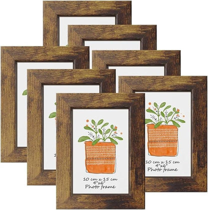 PETAFLOP Wooden Picture Frames 4x6 Rustic Frame Fits 4 by 6 Inch Prints Wall Tabletop Display, 7 Pack