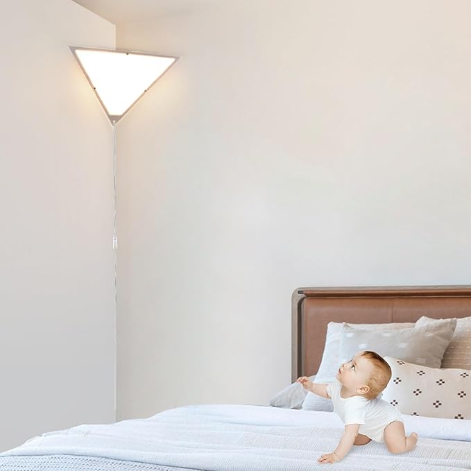 Corner Light with Switch, Ceiling Corner Lights for Living Room, Plug in Ceiling Light for Dark Area, Lamp for Bedroom, Kids Room, Triangle Shape, White Acrylic (1 Pack)