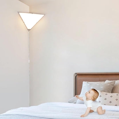 Corner Light with Switch, Ceiling Corner Lights for Living Room, Plug in Ceiling Light for Dark Area, Lamp for Bedroom, Kids Room, Triangle Shape, White Acrylic (1 Pack)