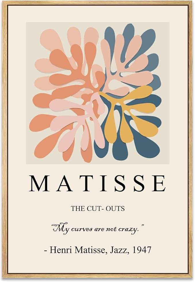 Zzuyi Henri Matisse Framed Wall Art,Boho Botanical Matisse Art Prints,Danish Pastel Room Decor Aesthetic,Danish Pastel Poster for Room Decor-16''x24''Natural Framed
