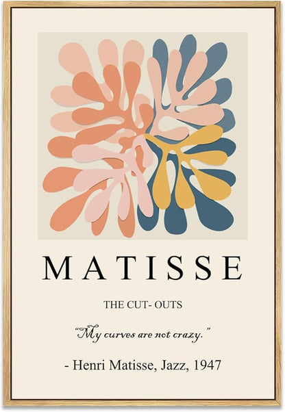 Zzuyi Henri Matisse Framed Wall Art,Boho Botanical Matisse Art Prints,Danish Pastel Room Decor Aesthetic,Danish Pastel Poster for Room Decor-16''x24''Natural Framed