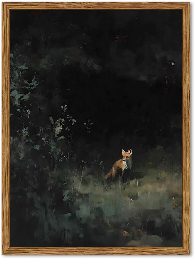 Framed Vintage Wall Art, Cottagecore Fox Wall Decor Paintings, Rustic Forest Animal Landscape Pictures Canvas Prints Country Farmhouse Home Decor for Living Room Bedroom 16x24 inch