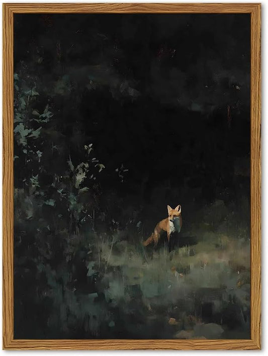 Framed Vintage Wall Art, Cottagecore Fox Wall Decor Paintings, Rustic Forest Animal Landscape Pictures Canvas Prints Country Farmhouse Home Decor for Living Room Bedroom 12x16 inch