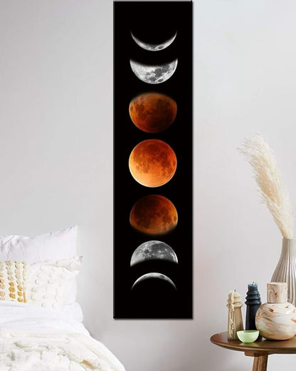 Ohhvvow Moon Phase Wall Art Painting, 47L x 11.8W Black and Tawny Modern Abstract Canvas Wall Art Painting for Living Room Bedroom Decor, Contemporary Artwork for Home Office, Unframed