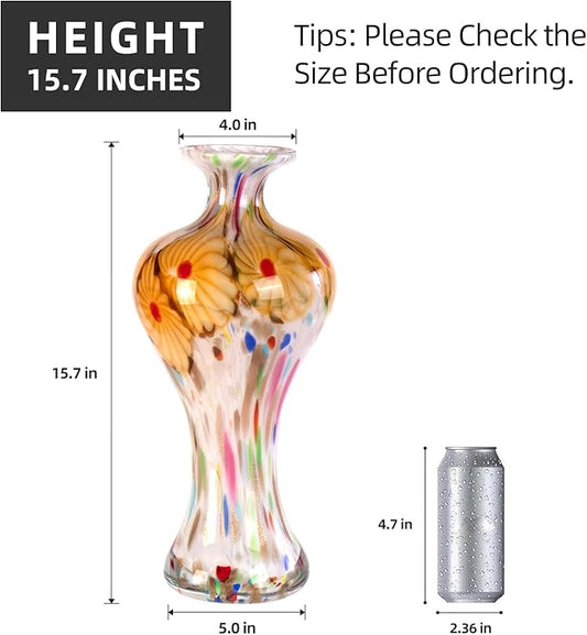 KAMMAK Colored Glass Vase, Beautiful Hand Blown Decorative Vase, Modern Art Vase for Flower Mantle Dining Table Centerpiece, Entryway Living Room Wedding Decoration, 8HPQSKQ024