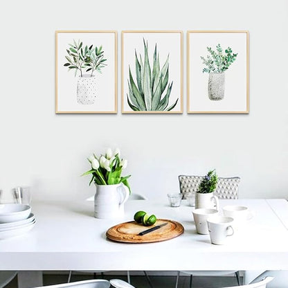 Natural Wood Framed Wall Art Painting For Dining Room Family Wall Decor For Bedroom Wall Decoration Living Room Decor Art Green Leaf Pictures Artwork For Home Walls Large Size Framed Art Prints
