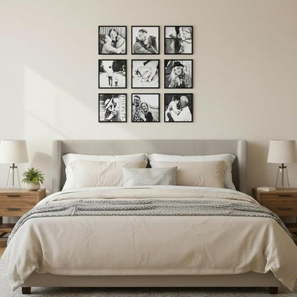 ArtbyHannah Photo Collage Frames for Wall, 8x8 Inch Square Picture Frame for Living Room or Staircase Decoration (Black, 9 Pack)