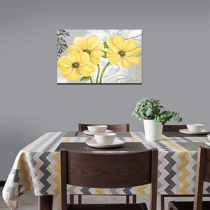 Bathroom Wall Art Flowers for Bedroom Living Room Office Abstract Print Canvas Home Decor Decals Pictures Poster Painting Yellow Framed Ready to Hang(24''H x 36''W)
