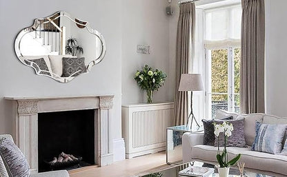 Large Decorative Mirrors, 40"x28" Scalloped Wall Mirror with Elegant Beveled Edges and Mirrored Frame, Irregular Mirror for Dining Room Living Room Bathroom Entryway, Hang Horizontally or Vertically