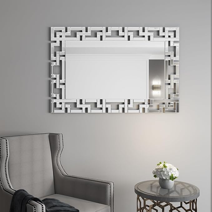 KOHROS Large Decorative Rectangle Mirror for Wall Decor Art Grecian Venetian Mirror (Silver, 40" L x 28" W)