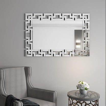 KOHROS Large Decorative Rectangle Mirror for Wall Decor Art Grecian Venetian Mirror (Silver, 40" L x 28" W)