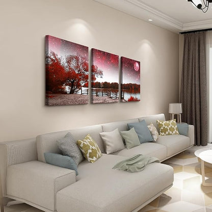 Lapremoly Red Tree Abstract Landscape Wall Paintings Canvas Wall Art For Living Room Wall Decor For Bedroom Office Decor Print Artwork Modern Inspiration Frame Wall Pictures Room Home Decor 3 Piece