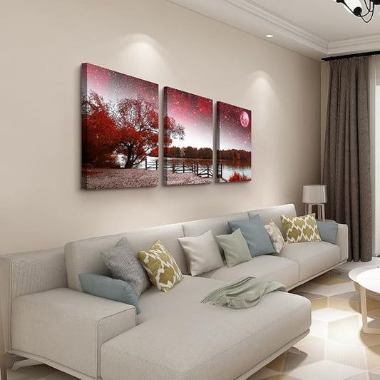Lapremoly Red Tree Abstract Landscape Wall Paintings Canvas Wall Art For Living Room Wall Decor For Bedroom Office Decor Print Artwork Modern Inspiration Frame Wall Pictures Room Home Decor 3 Piece