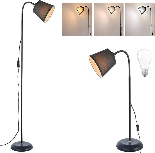 Floor Lamp, Industrial Metal Floor Lamps for Living Room with Adjustable Bendable 2 in 1 Reading Table Lamps for Living Room Bedroom Office (B+Black Shade)