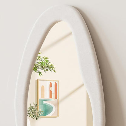 Dewfig Full Length Mirror, 63" x 24"Irregular Mirror, Large Floor Length Mirrors Wall Mounted, Standing Mirrors with Flannel Wrapped Wooden Frame for Bedroom/Living Room, White