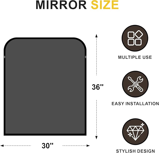 Bathroom Vanity Mirror for Wall, 36" x 30" Black Metal Framed Bathroom Mirror for Over Sink, Living Room, Bedroom, Entryway, Mantel, Fireplace Decor