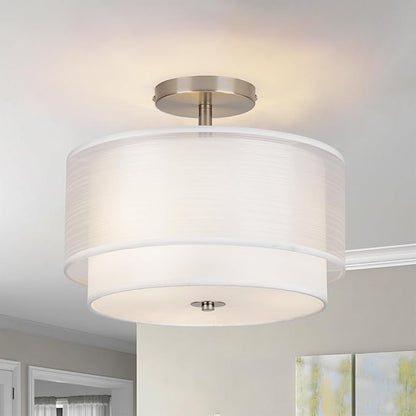 Semi Flush Mount Ceiling Light Fixture,Bedroom Ceiling Lights,12.6'' Light Fixtures Ceiling Mount,Drum Light Fixture,3-Light Modern Close to Ceiling Lamps for Living Room Dining Room Kitchen Entryway