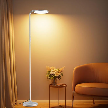 SIBRILLE 36W LED Floor Lamp, Super Bright Standing Lamp, Modern Stepless Dimmable Torchiere Tall Lamp with Remote Control, 350°Rotating Head Reading Floor Lamp for Living Room, Bedroom, Office