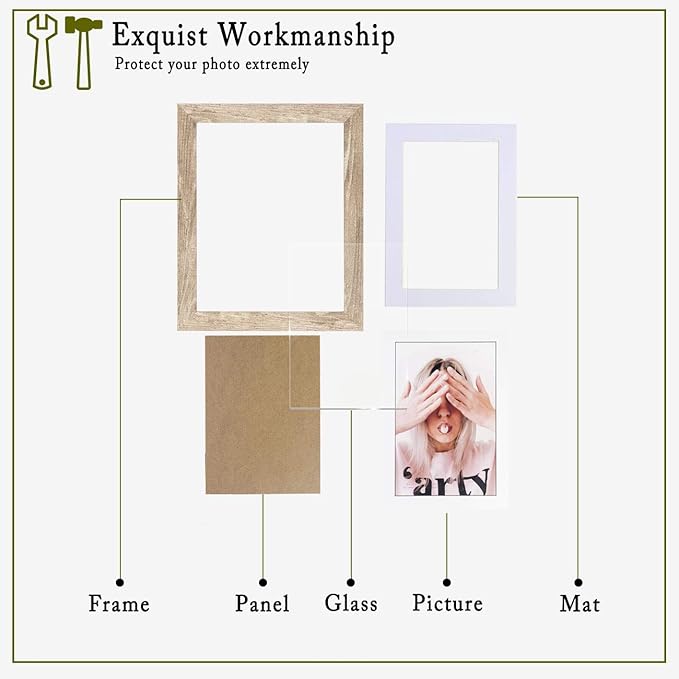 Wide Molding Rustic 11x14 Picture Frames, Made of HD Glass Display Picture 8x10 with Mat, Light Brown Photo Frame for Wall Mounting, 2 Sets
