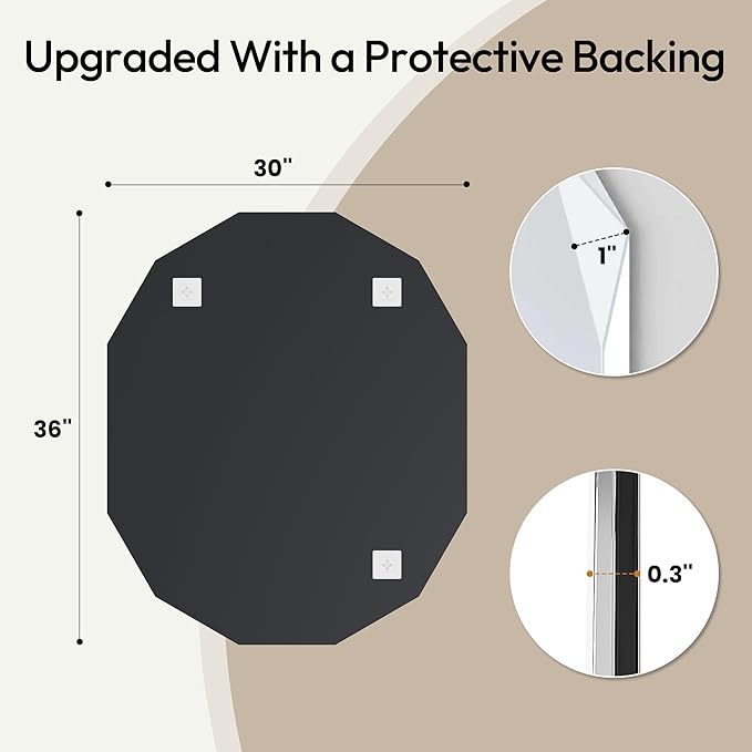 36x30 Large Capsule Vanity Mirror for Wide Sink, Luxury Diamond-Faceted Wall Mirror, Frameless Oblong Mirror for Mantle, Horizontal/Vertical