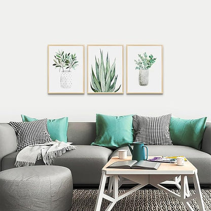 Natural Wood Framed Wall Art For Dining Room Large Wall Decor For Bedroom Kitchen Wall Decoration Living Room Decor Green Leaf Pictures Artwork For Home Walls Painting 3 Piece Framed Art Prints