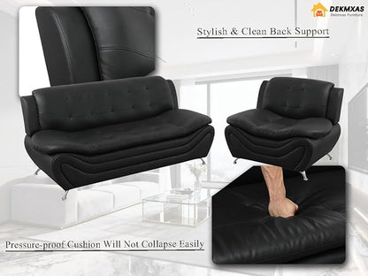 Living Room Furniture Sets, Faux Leather Sofa Couches Set, Black Sofa and Chair for Bedroom, Apartment, for Living Room