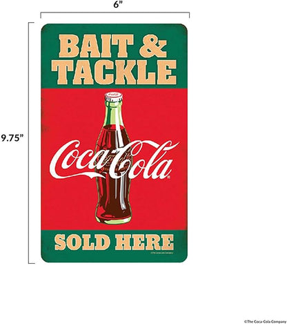 Coca-Cola Bait and Tackle Embossed Metal Sign - Vintage Coca-Cola Fishing Sign for Lake House, Cabin or Lodge
