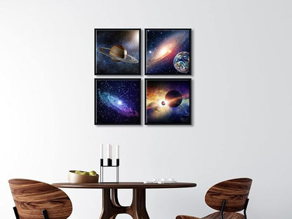 Wieco Art Framed Wall Art 4 Panels Contemporary Star Sky Pictures Astronomy Artwork Modern Canvas Prints Space Pictures Universal Magic Power for Bedroom Home Decorations