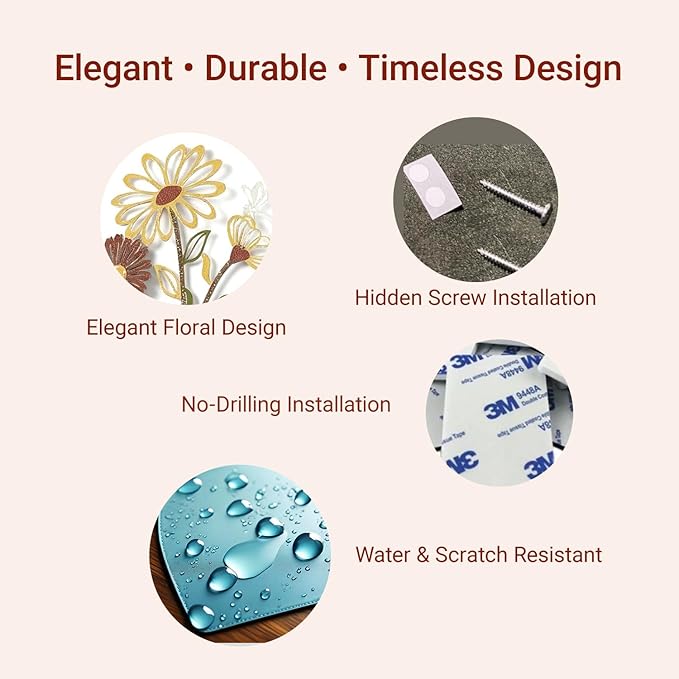 Zcblcyj 3 Pieces Metal Flowers Wall Art Set Handcrafted Floral Metal Wall Decor with Textured Finish, Elegant Iron Flower Wall Art for Living Room, Bedroom, Bathroom Decoration (Yellow&Brown-White)