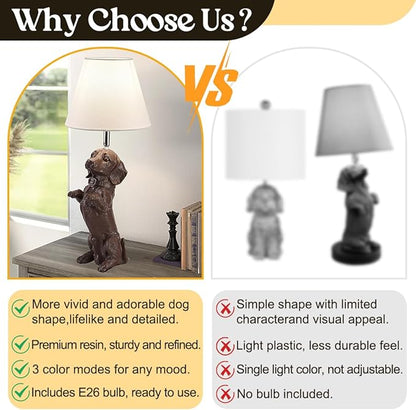 Dachshund Dog Table Lamp Cute Modern Resin Desk Lamp Creative Brown Puppy Nightstand Lamp for Living Room Bedroom Corner Kid’s Room Office
