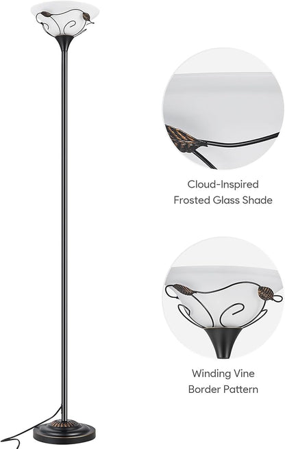 VONLUCE 68" Floor Lamp for Living Room, ETL Listed Standing Lamp with Cloud Frosted Glass Shade Curling Vine Edge, Vintage Tall Lamp for Bedroom Home Office with Foot Switch Standard E26 Socket