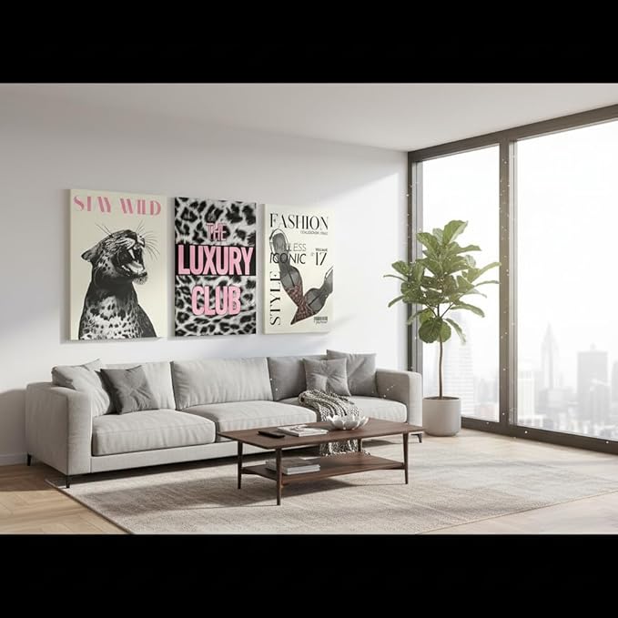 Yxjyzzkx Leopard Wall Art Set of 3, Black and White Cheetah Canvas Prints with Pink Quotes, Fashion Animal Wall Decor, Eclectic Modern Aesthetic Posters for Living Room Bedroom, 12x16 Inch