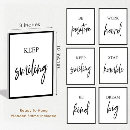 Inspirational Wall Art, Framed Motivational Canvas Wall Art Positive Quote for Living Room Bedroom Office, Stretched Ready to Hang (Set of 6, 8X10in, Framed)