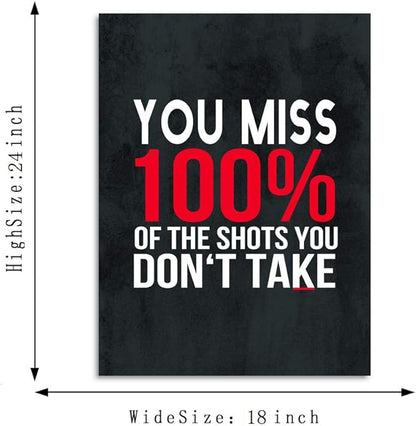 Inspirational Canvas Giclee Office Artwork Inspiring Quotes You Miss 100% Of The Shots You Don’t Take Paintings Pictures Posters Art Print Home Wall Decor for Living Room Gallery Wrapped-18”Wx24”H