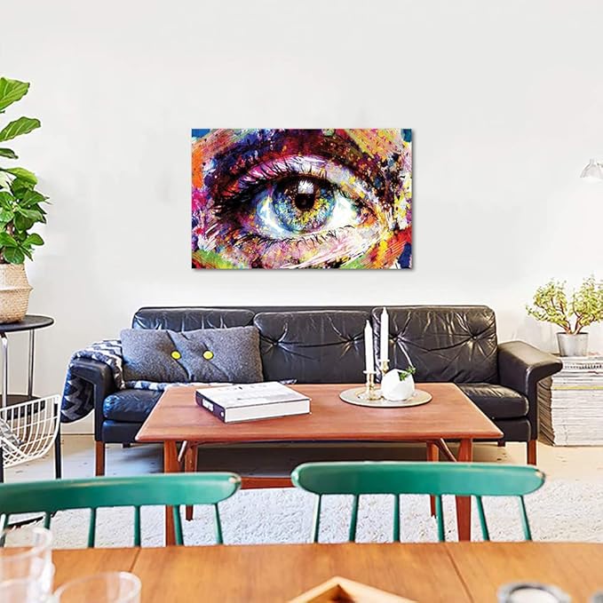Graffiti Paintings Canvas Colorful Wall Art Living Room Decor Eye Pictures Contemporary Home Decor Modern Artwork Posters and Prints Framed Gallery Wrapped Ready to Hang - 28x44 inch