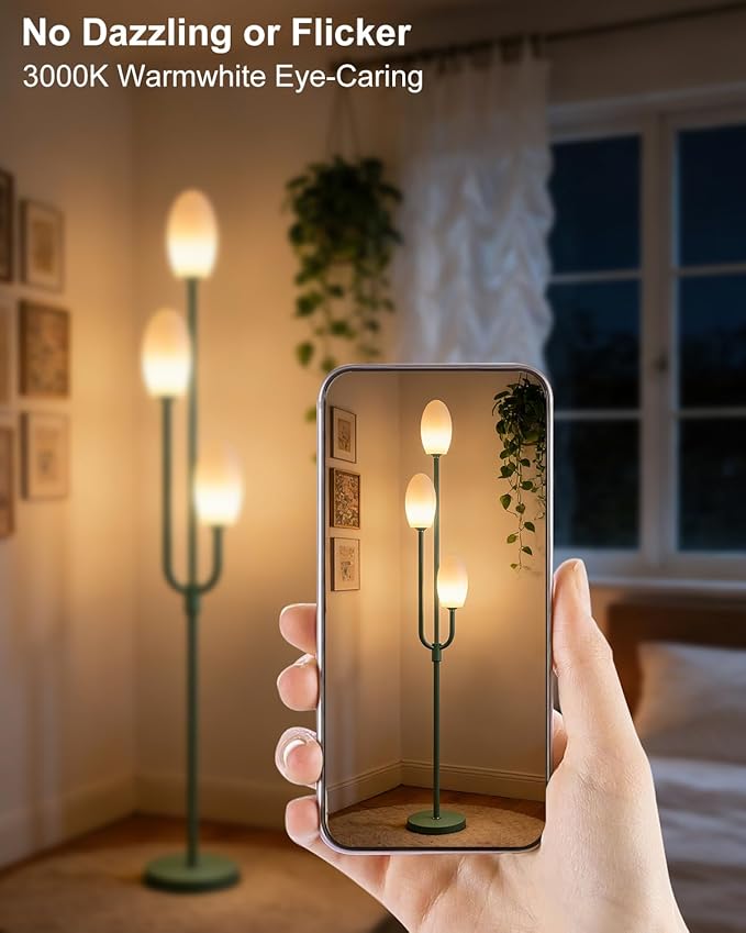 Lightdot 66IN Dimmable Floor Lamp 3-Lights Vintage Floor Lamps with Pebble Shade& Warm White Bulbs for Wedding Party Modern Standing Tall Lamp with 5Lbs Heavy Base for Living Room/Bedroom-Green