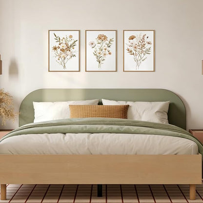 KAIRNE Neutral Boho Floral Framed Canvas Wall Art Set, Vintage Botanical Flower Wall Decor, Minimalist Wildflower Art Prints, Modern Beige Artwork for Living Room, Bedroom, Farmhouse, Office-12"x16"x3