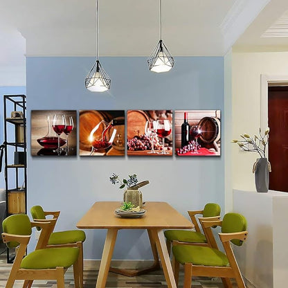 Kitchen Wall Art for dining room Wall Decor Still life wine Fruit goblet Canvas Prints Artwork Wine barrel bar watercolor painting family wall decorations restaurant bedroom Decor 4 piece set