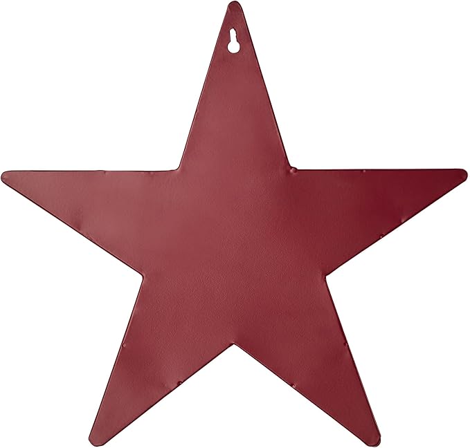 VHC Brands Patriotic Faceted Metal Star Burgundy Wall Hanging With Pocket 12x12, Independence Day Decor, American Star Display, Distressed Appearance, Burgundy