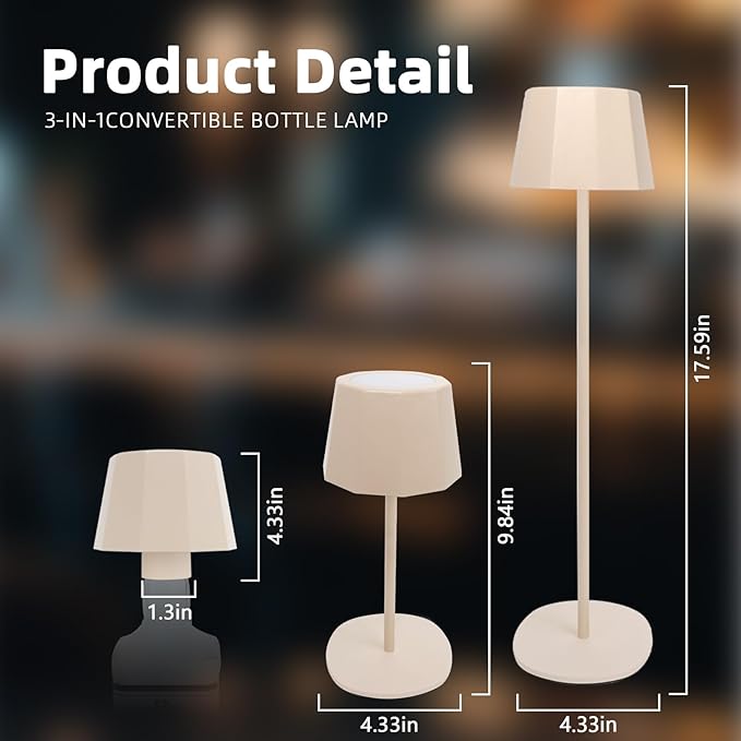 Modern 2-in-1 Table Lamp & Bottle Lamp, Pleated Metal Shade Touch Control Lamp | Adjustable Height, Warm Light & RGB, Stepless Dimming, Anti-Tip Design,Trapezoid,Beige