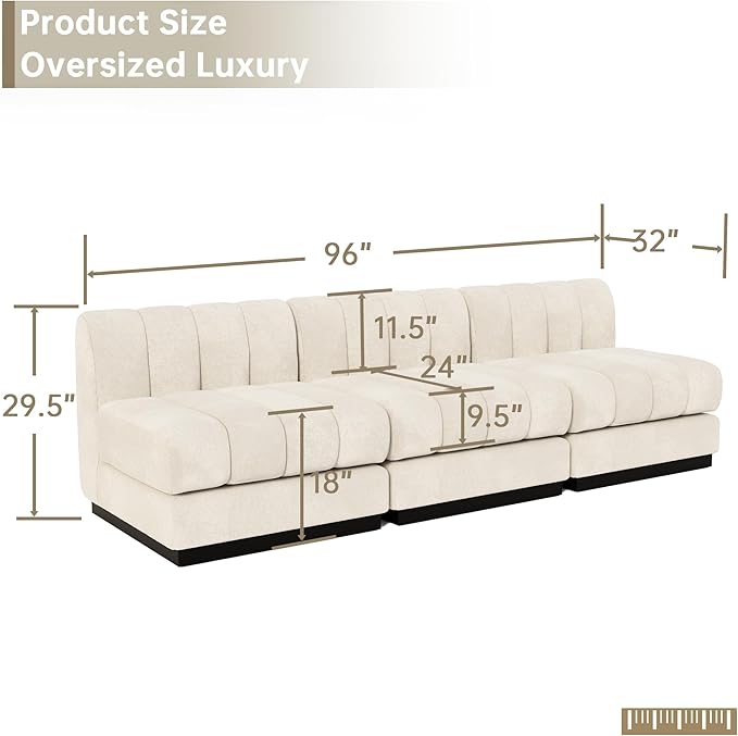 Morden Fort Oversized Sofa Couch Extra Deep Couch Modular Convertible Sectional Sofa Set Comfy Modern Sofas Couches for Living Room Apartment Bedroom Chenille