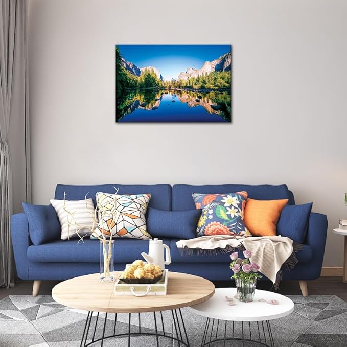 SKASNFAI Yosemite National Park Canvas Wall Art Forest Artwork Blue Lake Picture Prints Framed Home Decor for Bedroom Living Room (24x36 inch)