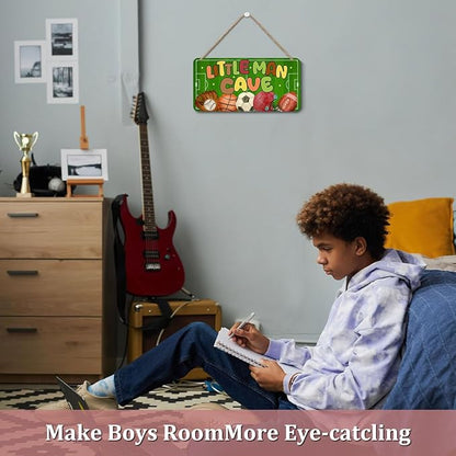 Little Man Cave Sign for Boys Wooden Door Sign Sports Decor for Boys Bedroom Wall Decor Nursery Baby Room Decor Rustic Wooden Hanging Sign Wall Hanging Toddler Boy Room Decor Playoom Decor for Boys