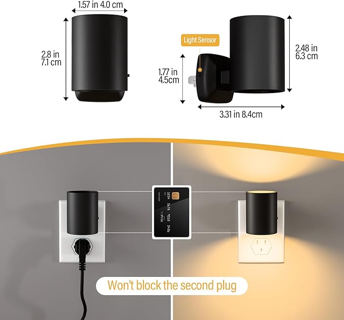 Night Lights Plug into Wall: ETL Night Light Plug in - LED Dimmable Night Light Dusk to Dawn Light Sensor, Soft Warm 2700K, Adjustable Brightness, Wall Lights for Bedroom, Hallway, Stairs - 2 Pack