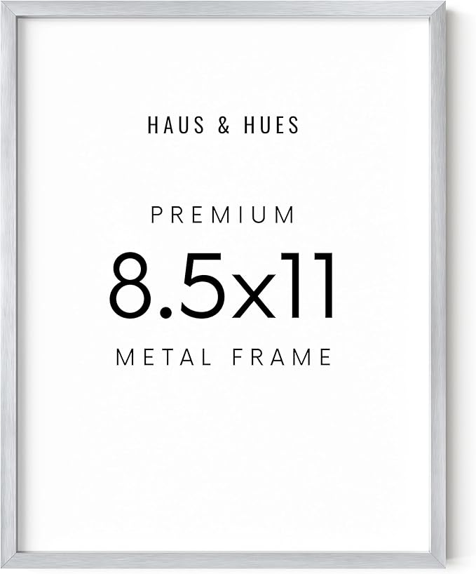 HAUS AND HUES 8.5x11 Silver Picture Frame - Modern Aluminum Display for Documents, Certificates, or Photos - Vertical & Horizontal Hanging (8.5x11 in, Silver)