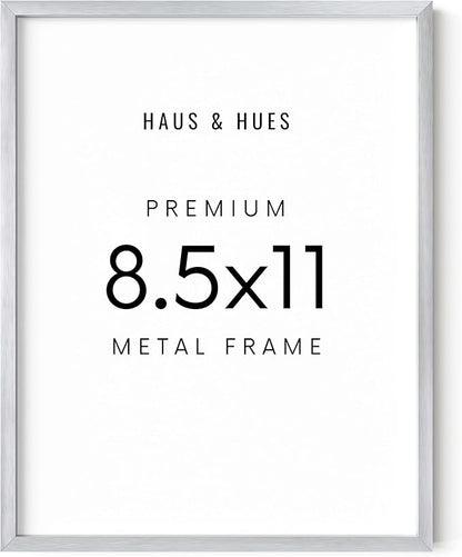 HAUS AND HUES 8.5x11 Silver Picture Frame - Modern Aluminum Display for Documents, Certificates, or Photos - Vertical & Horizontal Hanging (8.5x11 in, Silver)